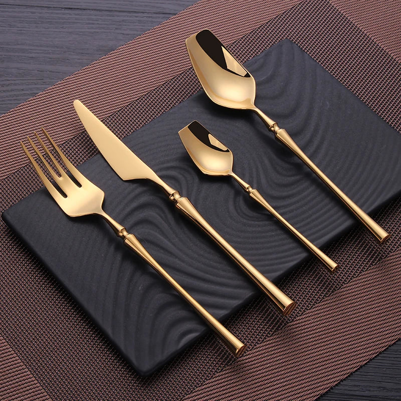 Cutlery Set Matte Gold Cutlery Set Stainless Steel Dinnerwar Steel Gold Forks Spoons Knives Steel Cutlery Set Silverware Set