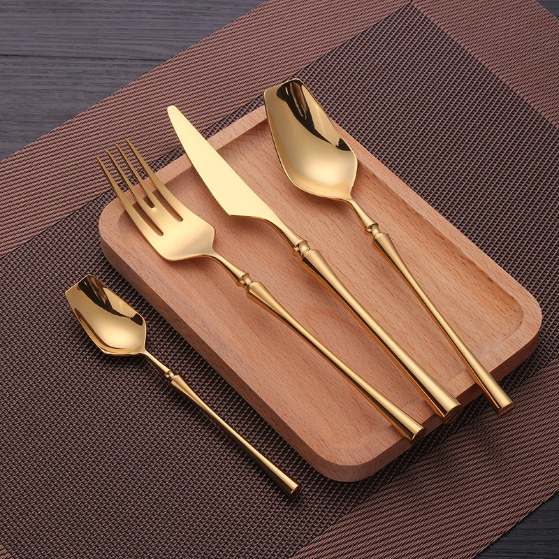 Cutlery Set Matte Gold Cutlery Set Stainless Steel Dinnerwar Steel Gold Forks Spoons Knives Steel Cutlery Set Silverware Set