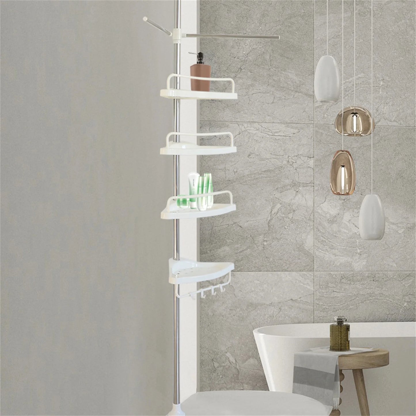 Bathroom Corner Shower Caddy Tension Pole Rust Proof