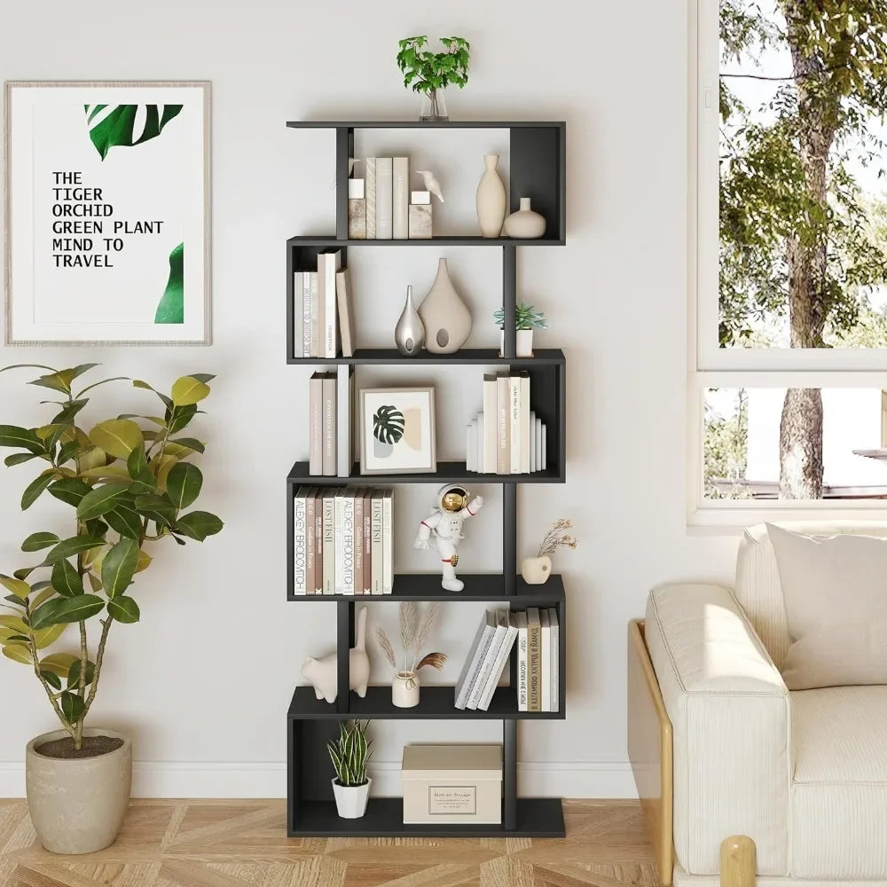 Display Shelf Tall Book Case for Home Office Gold and White Geometric Bookcase Room Wall