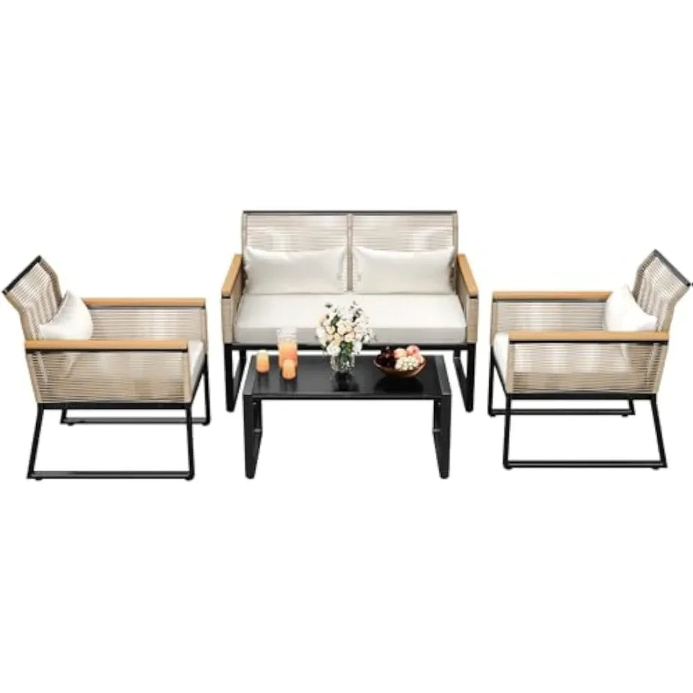 Garden Furniture Sets,4Piece All Weather Rattan Loveseat