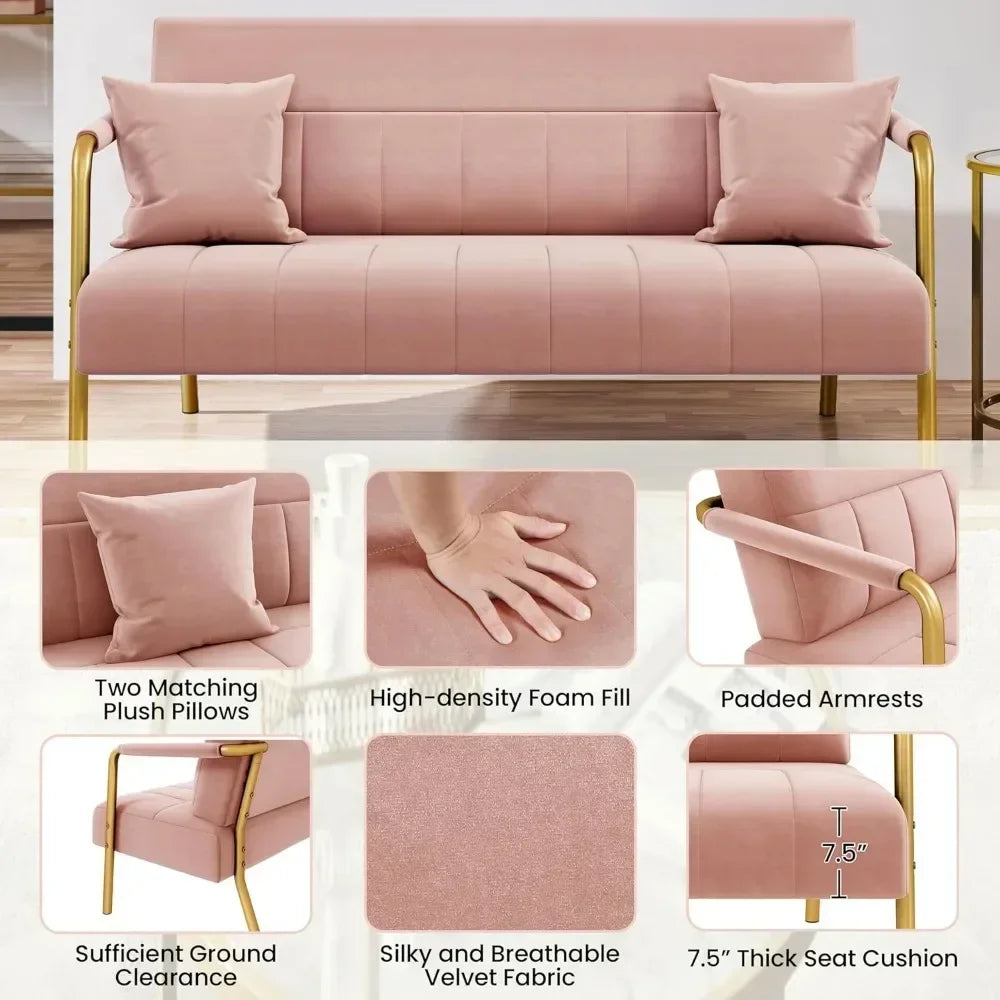 56.5" W Modern Loveseat 2 Seater Sofa- Studio Pink