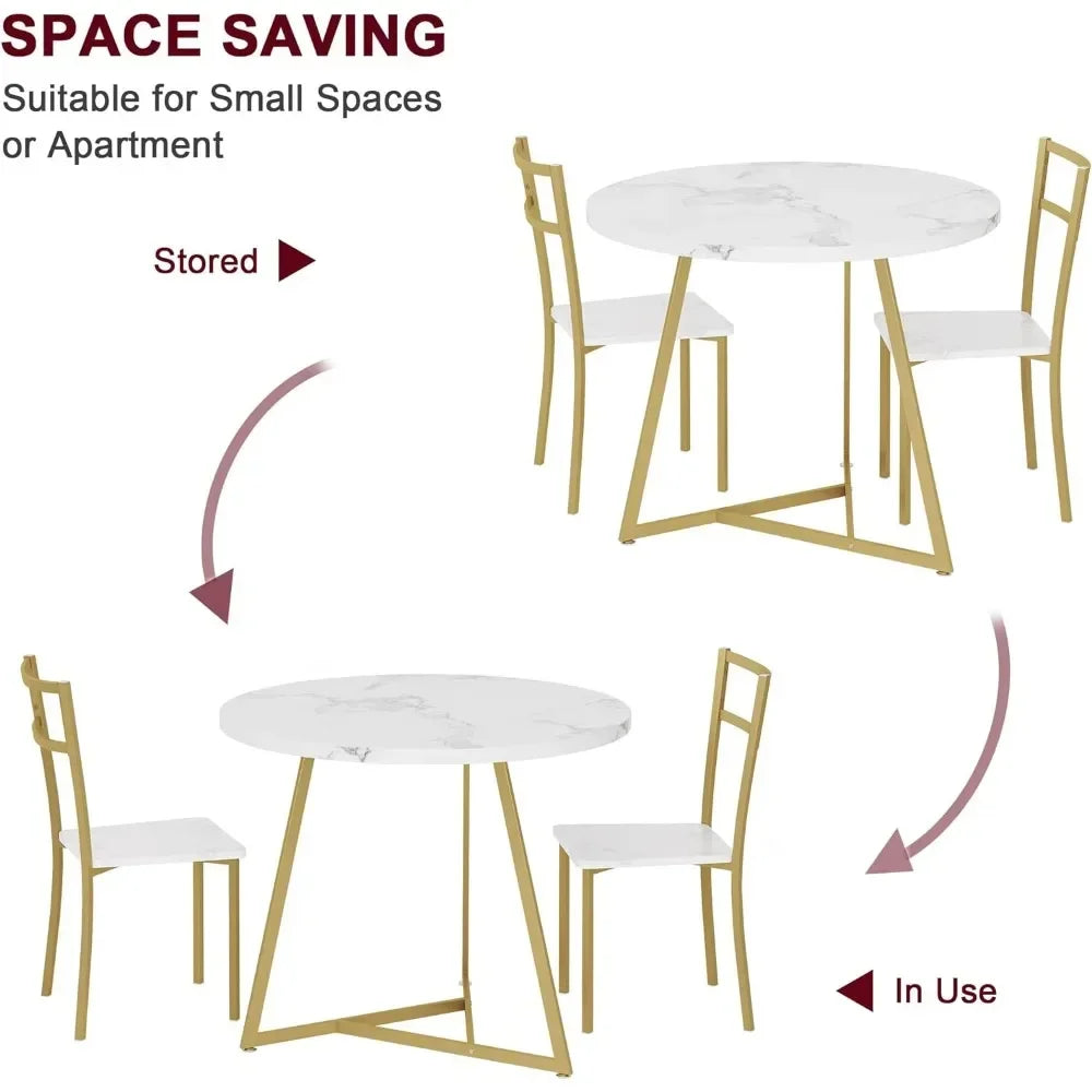 Dining table set for 2 people, kitchen table and chairs for 2 people, modern round kitchen table set, set of 3