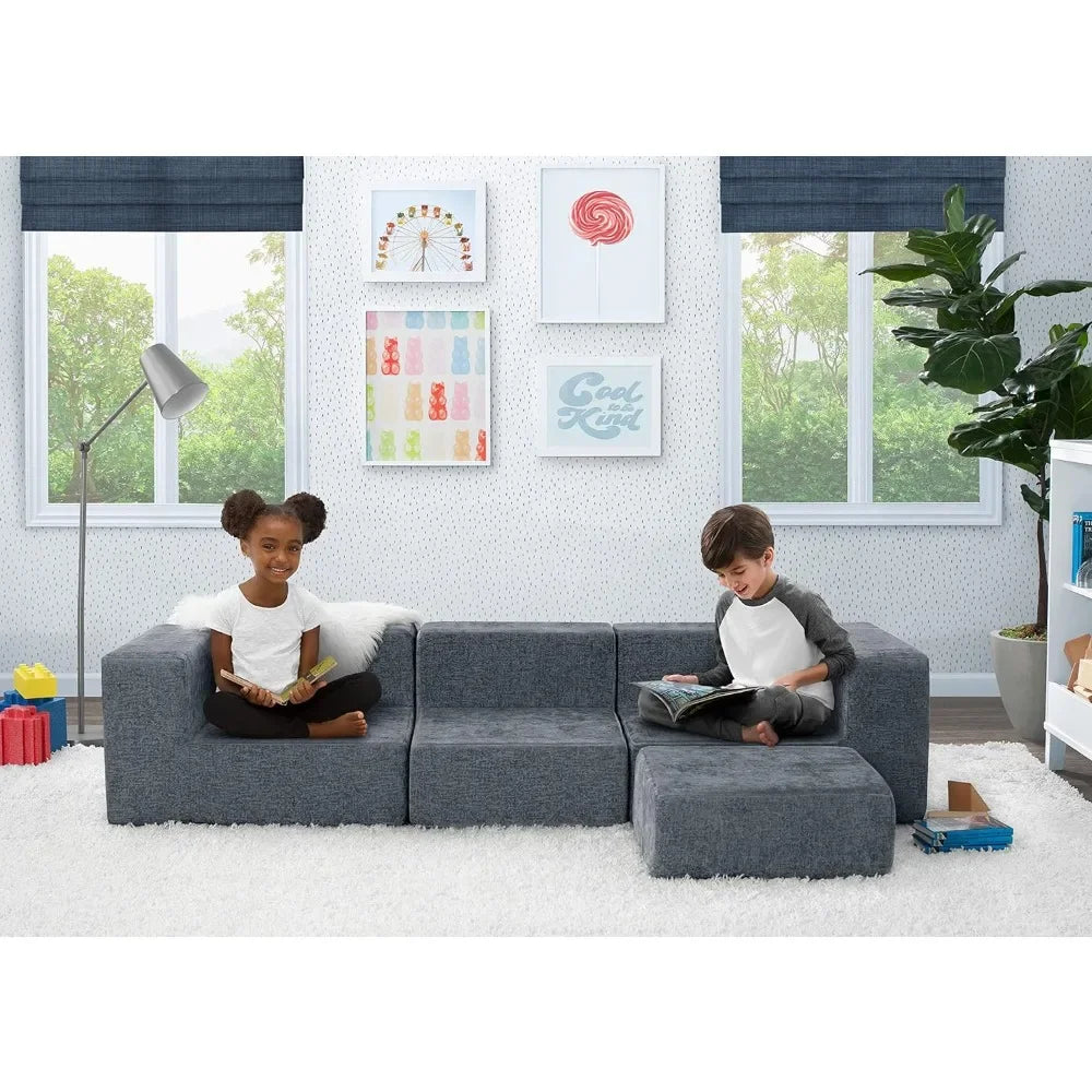 Children's sofa set of 4 pieces customisable sectional sofa set, grey