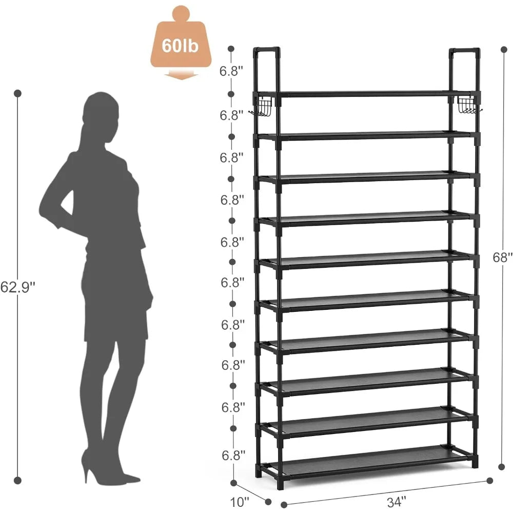 10 Tiers Shoe Rack Tall Large Capacity 50 Pairs