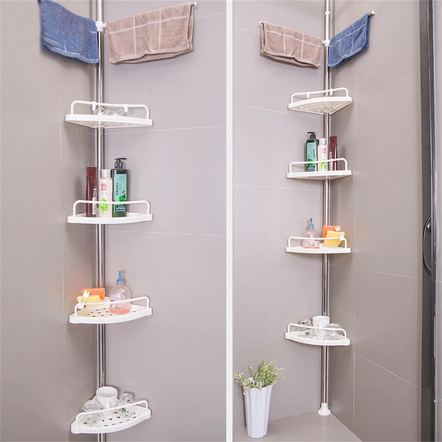 Bathroom Corner Shower Caddy Tension Pole Rust Proof