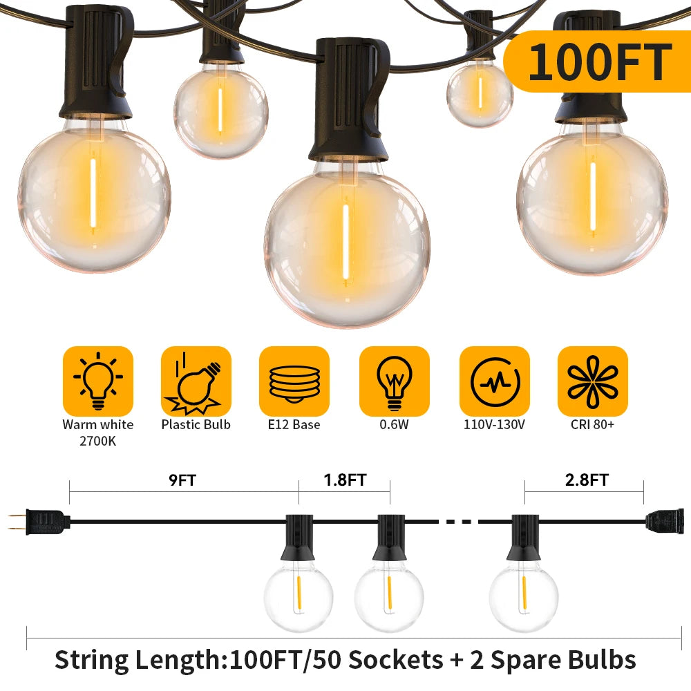 G40 LED String Light 150Ft Outdoor Garland Light IP45 Waterproof Fairy String