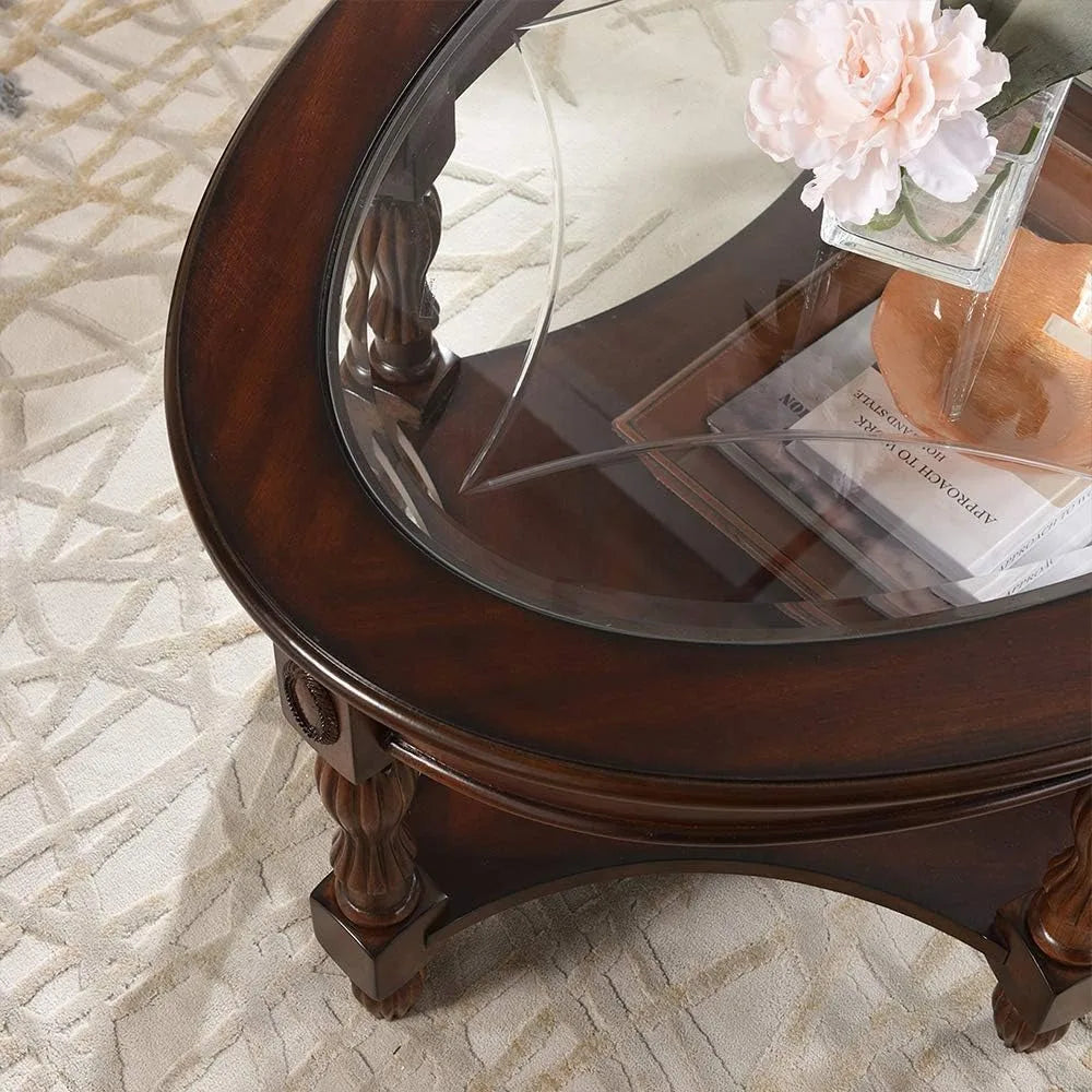 Solid Wood Oval with Tempered Glass Top