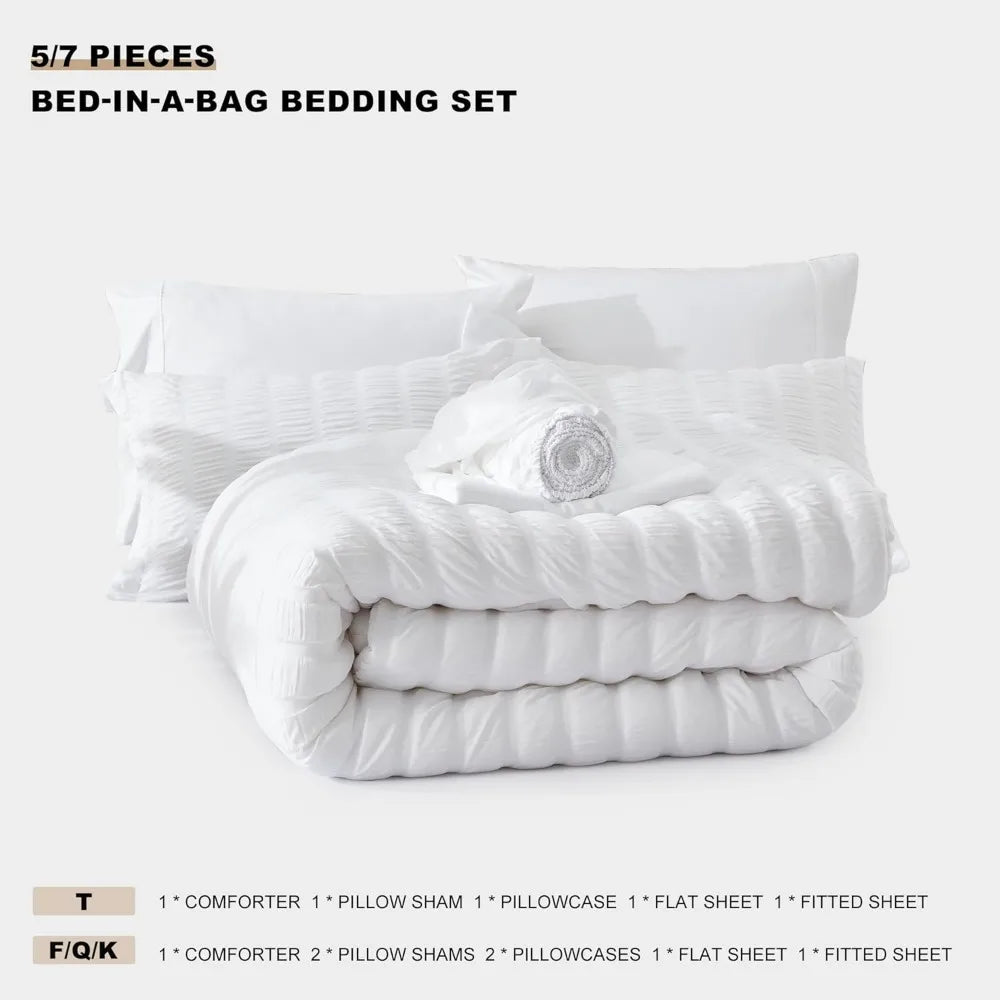 Bed Comforter Set - 7 Pieces All Season with Sheet, Lightweight Cozy Textured, Comforter, Sheets, Pillowcases & Shams, Bed Cover