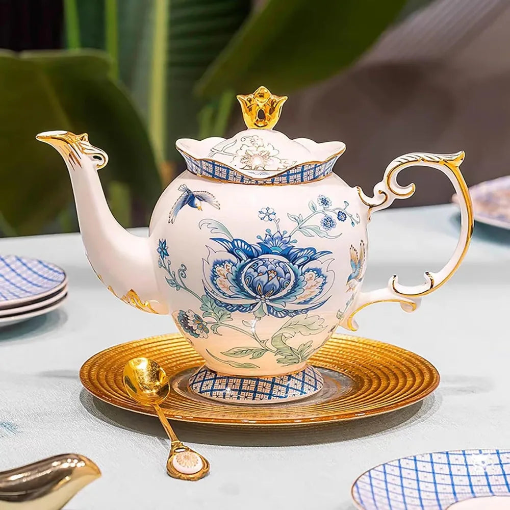 21-Piece Vintage Tea Cup Sets With Golds Bone China Tea Sets Blue and White Ceramic Ceramics & Pottery Teaware Teacup Set Tools