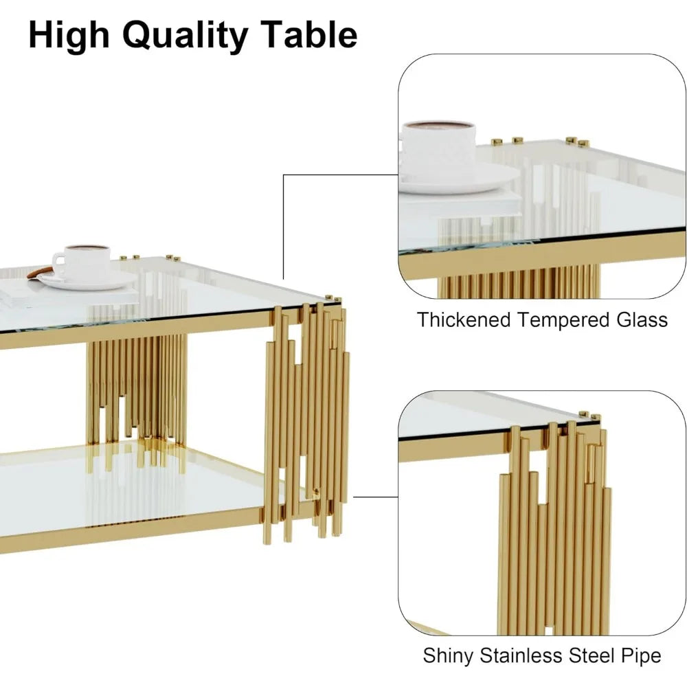 51 Inch Rectangular Clear Tempered Glass Material Coffee Table