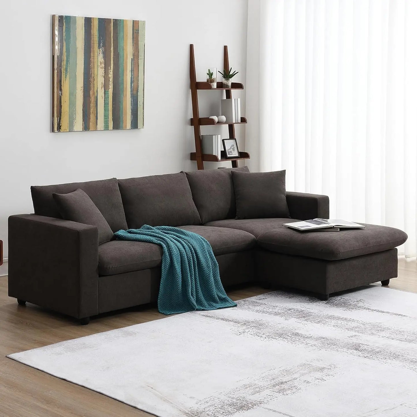 L Shaped Sectional Living Room Sofa Set,Convertible Couch with Reversible Chaise