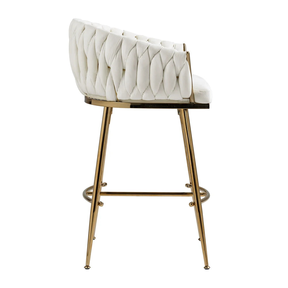 Bar stools velvet kitchen island counter bar stool with hand- wave back,golden chromed base and footrest