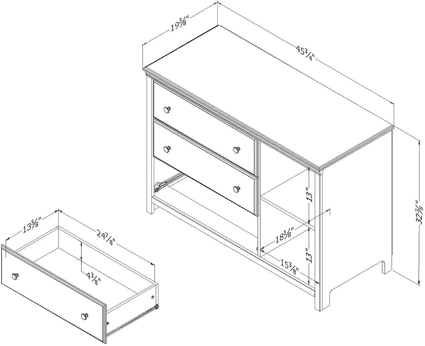 Cotton Candy 3-Drawer Dresser with Baskets, Soft Gray