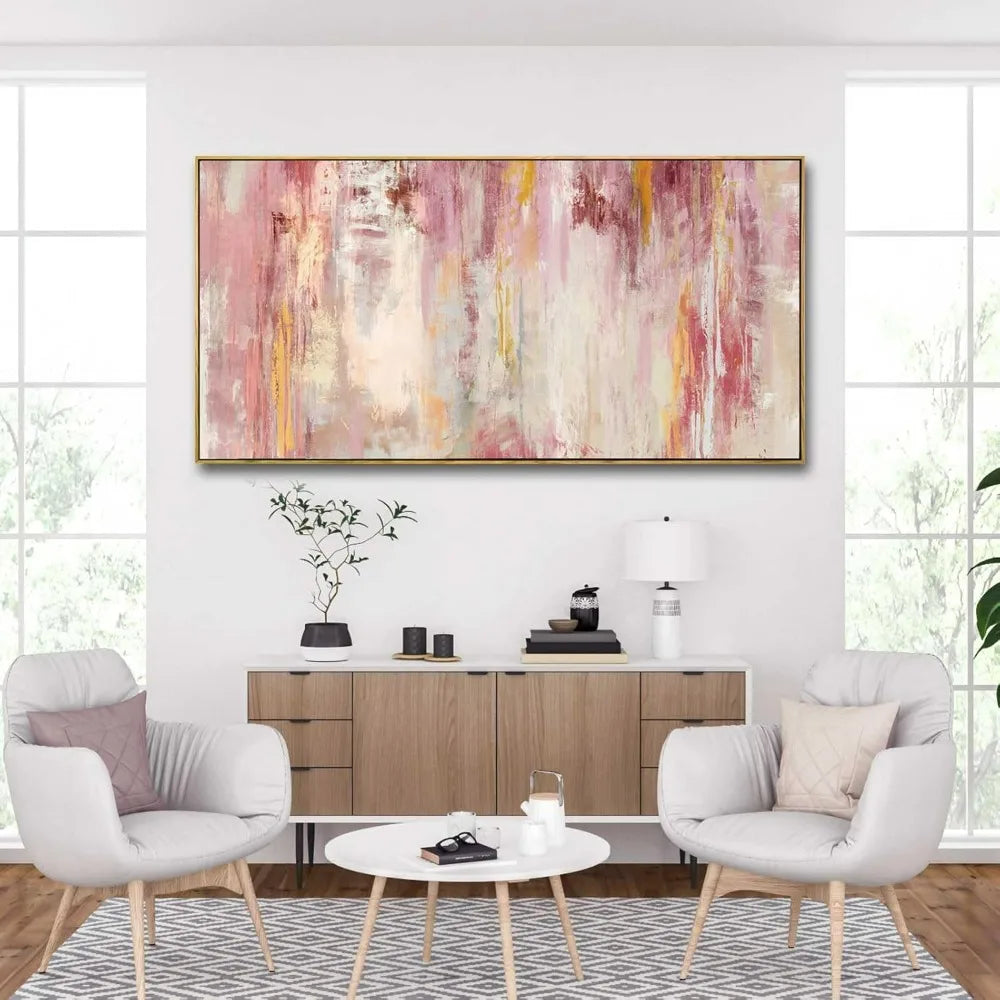 Pink and gold images canvas wall art bedroom abstract hand-painted bedroom kitchen office wall decoration ready to hang