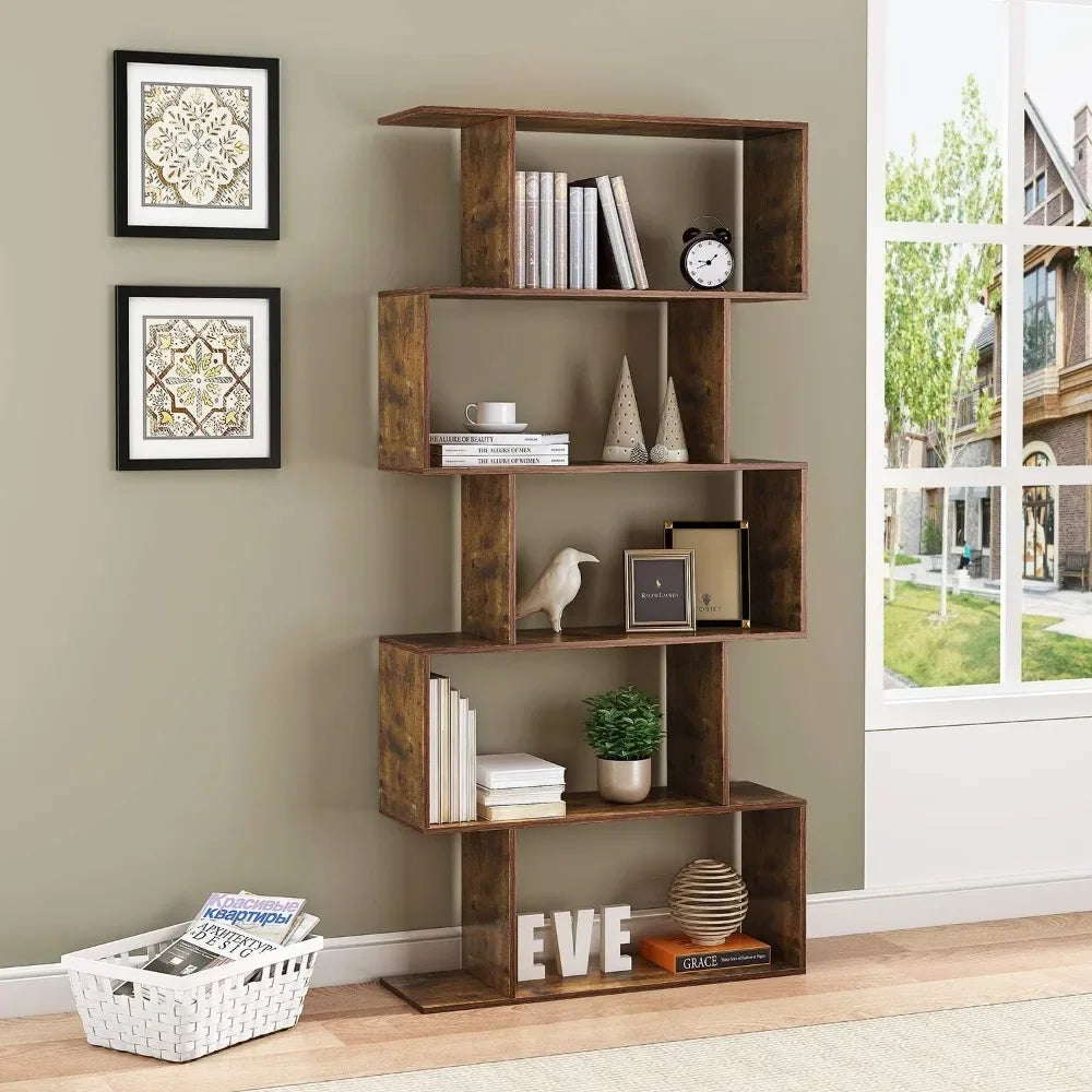 Display Shelf Tall Book Case for Home Office Gold and White Geometric Bookcase Room Wall