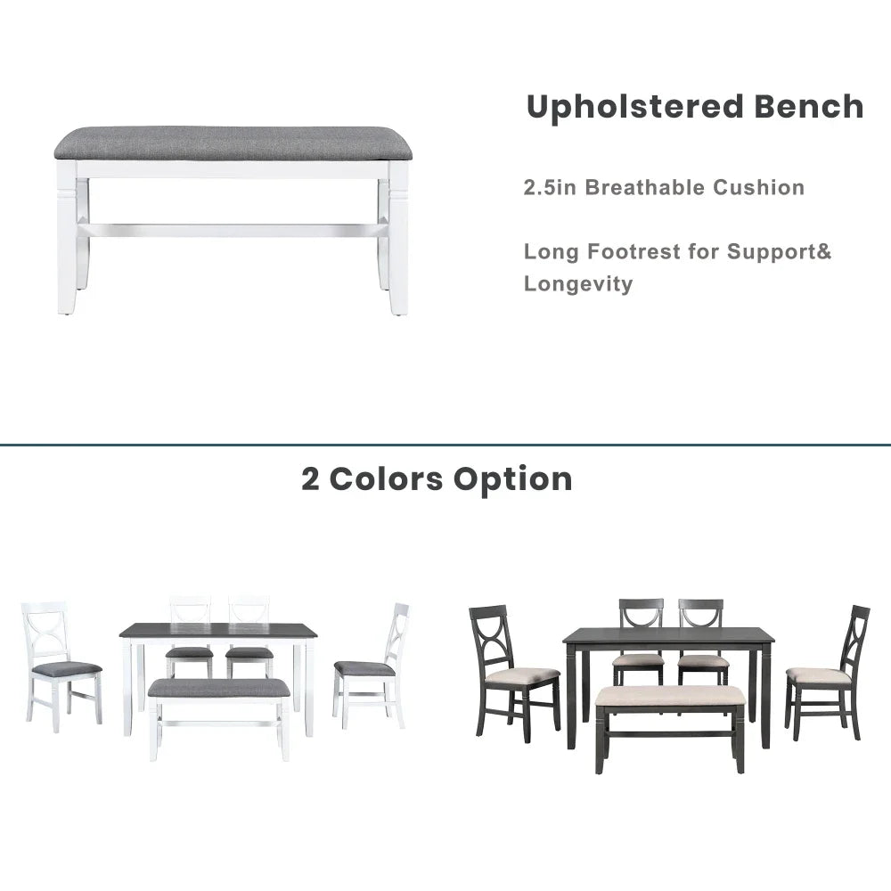 Wood Dining Table Set Kitchen Table Set with Upholstered Bench and 4 Dining Chairs