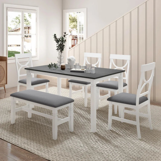 Wood Dining Table Set Kitchen Table Set with Upholstered Bench and 4 Dining Chairs