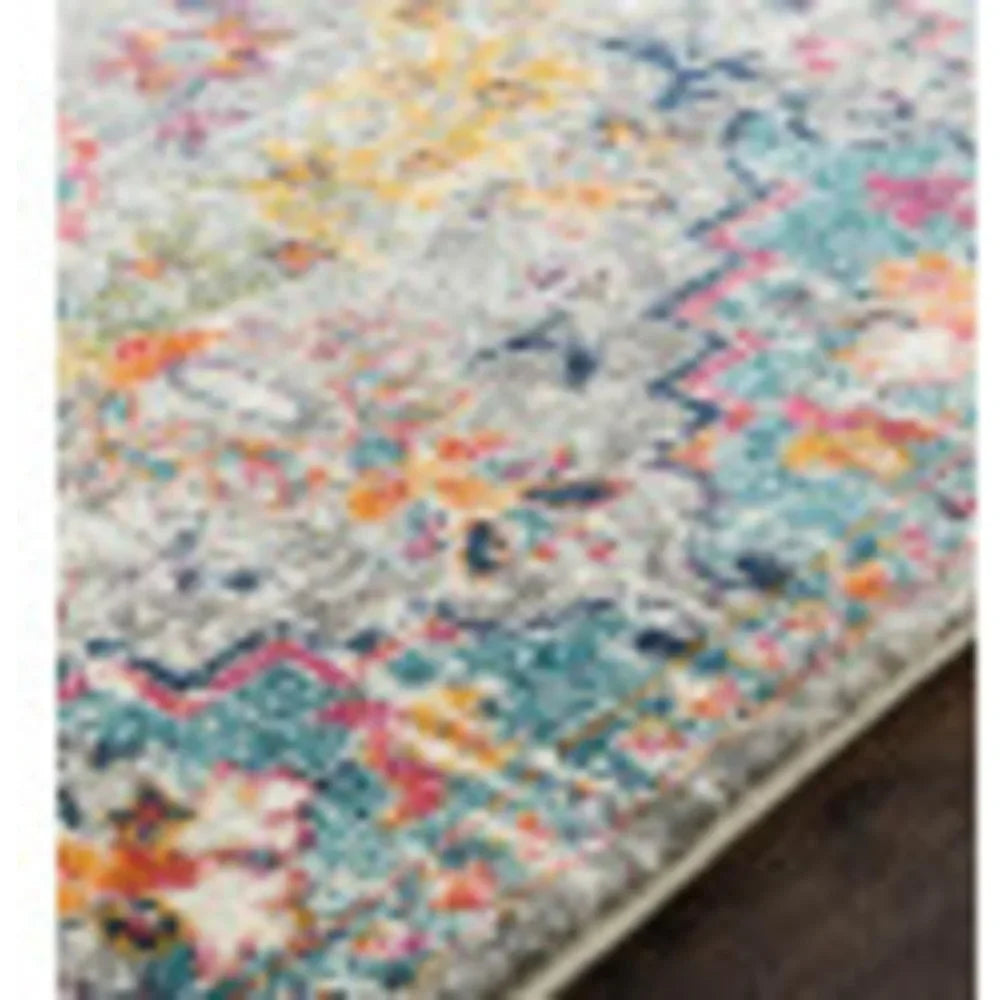 Vintage Bohemian Area Rug for High Traffic Areas, Aqua Non-Shedding and Easy Care Carpet