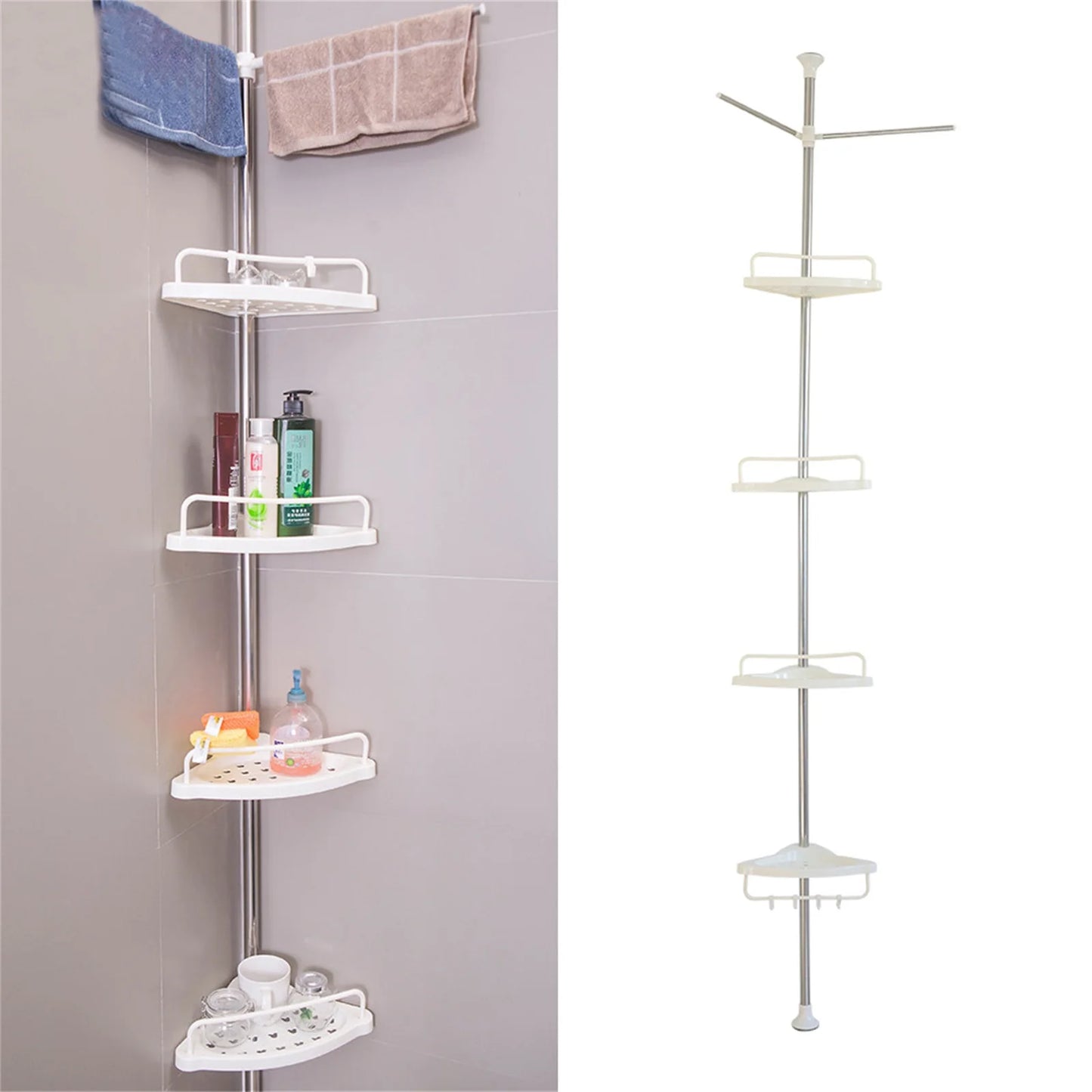 Bathroom Corner Shower Caddy Tension Pole Rust Proof