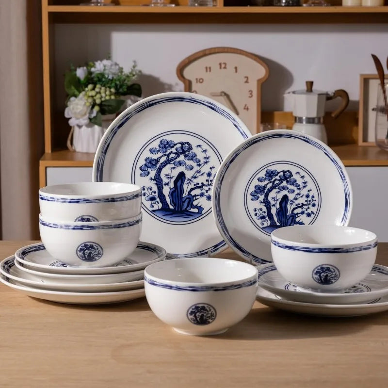 Ceramic Dinnerware Sets,Blue and White Plates and Bowls Set,Highly Chip and Crack Resistant | Dishwasher & Oven & Microwave