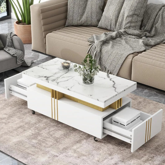 Modern Central Table with 2 Drawers and Casters