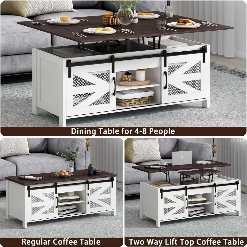 4-in-1 Modern Coffee Table with Sliding Barn Door