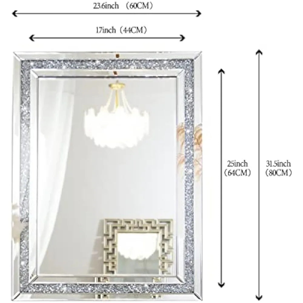 32 x 24 Inches Decorative Crystal Mirrors for Wall Decor