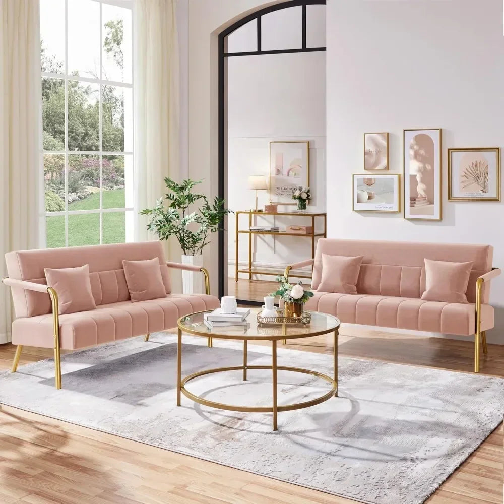 56.5" W Modern Loveseat 2 Seater Sofa- Studio Pink