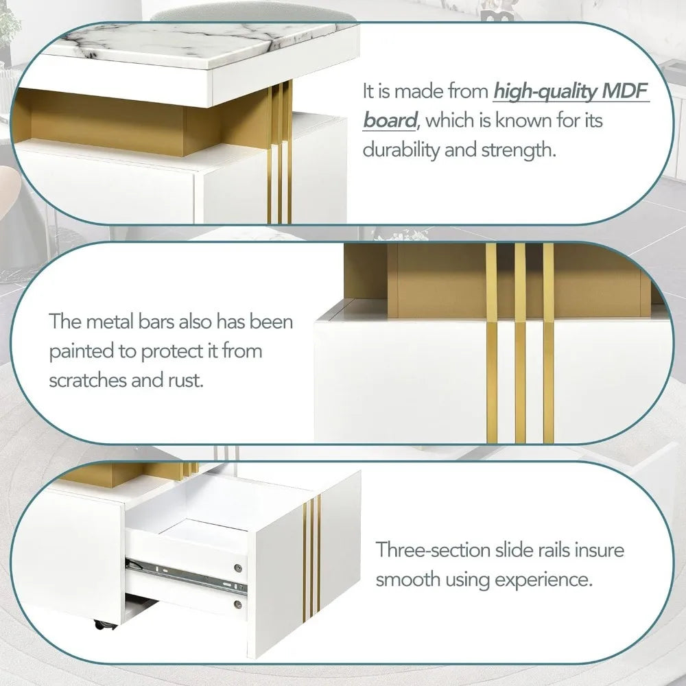 Modern Central Table with 2 Drawers and Casters