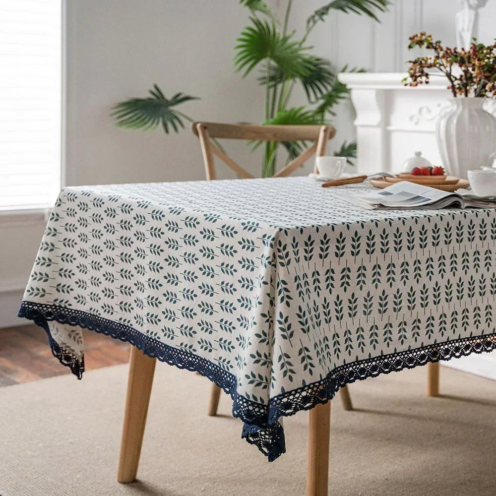 Gerring Linen Tablecloth Blue Rose Printed Garden Table Cover Household Lace Dcoration Table De Mariage Rustique Kitchen Cloths