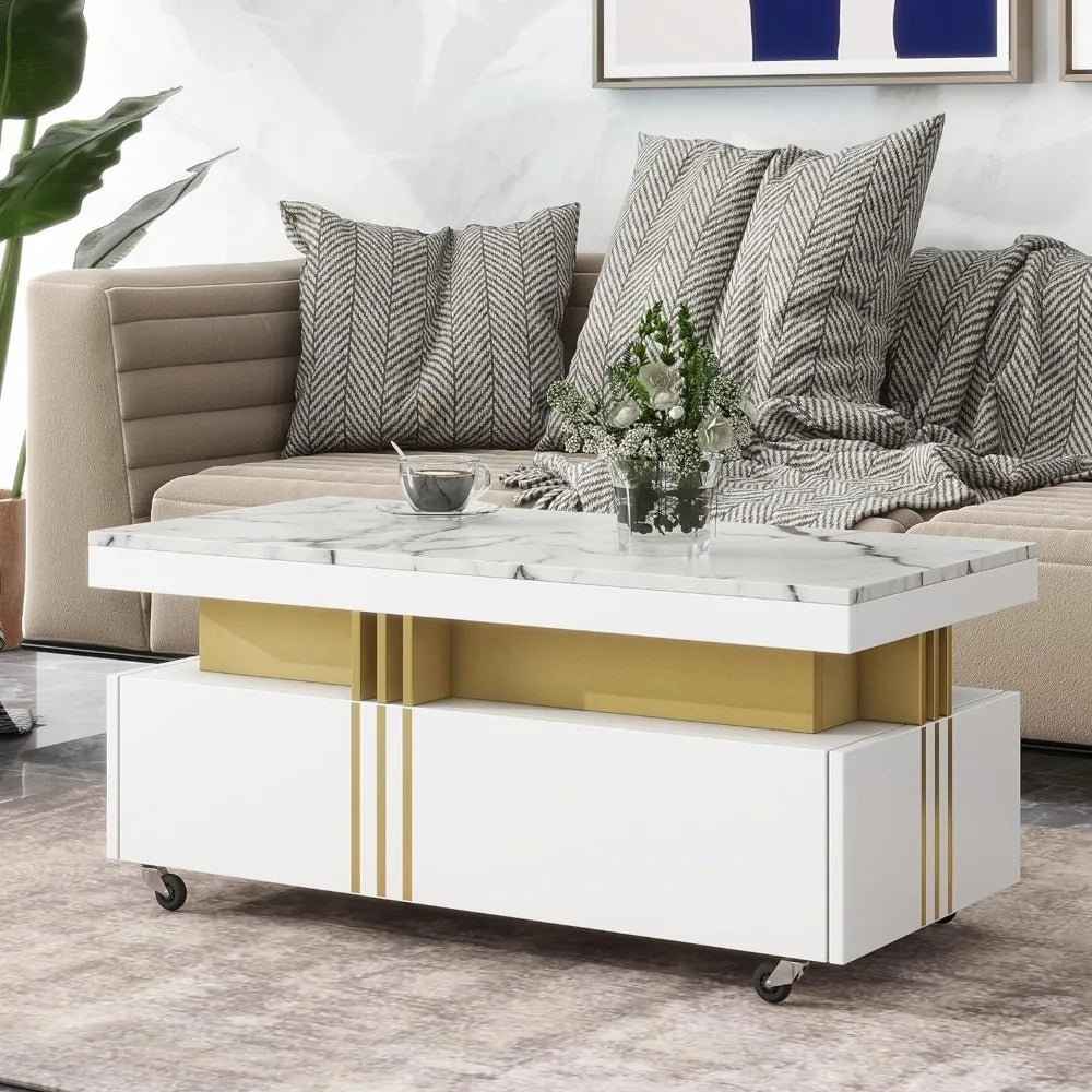 Modern Central Table with 2 Drawers and Casters