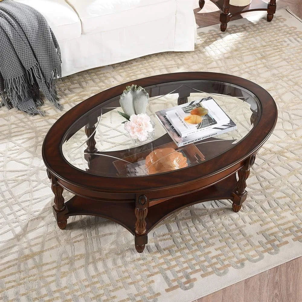 Solid Wood Oval with Tempered Glass Top