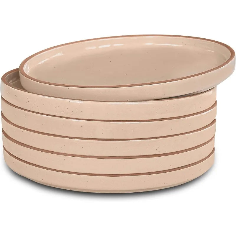 Mora Ceramic Flat Plates Set of 6-8 in - The Dessert, Salad, Small Lunch, etc Plate. Microwave, Oven, and Dishwasher Safe