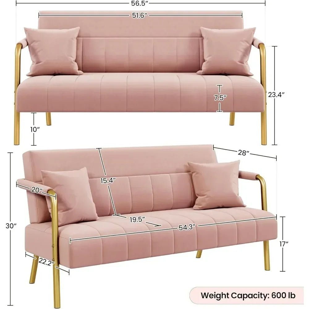 56.5" W Modern Loveseat 2 Seater Sofa- Studio Pink