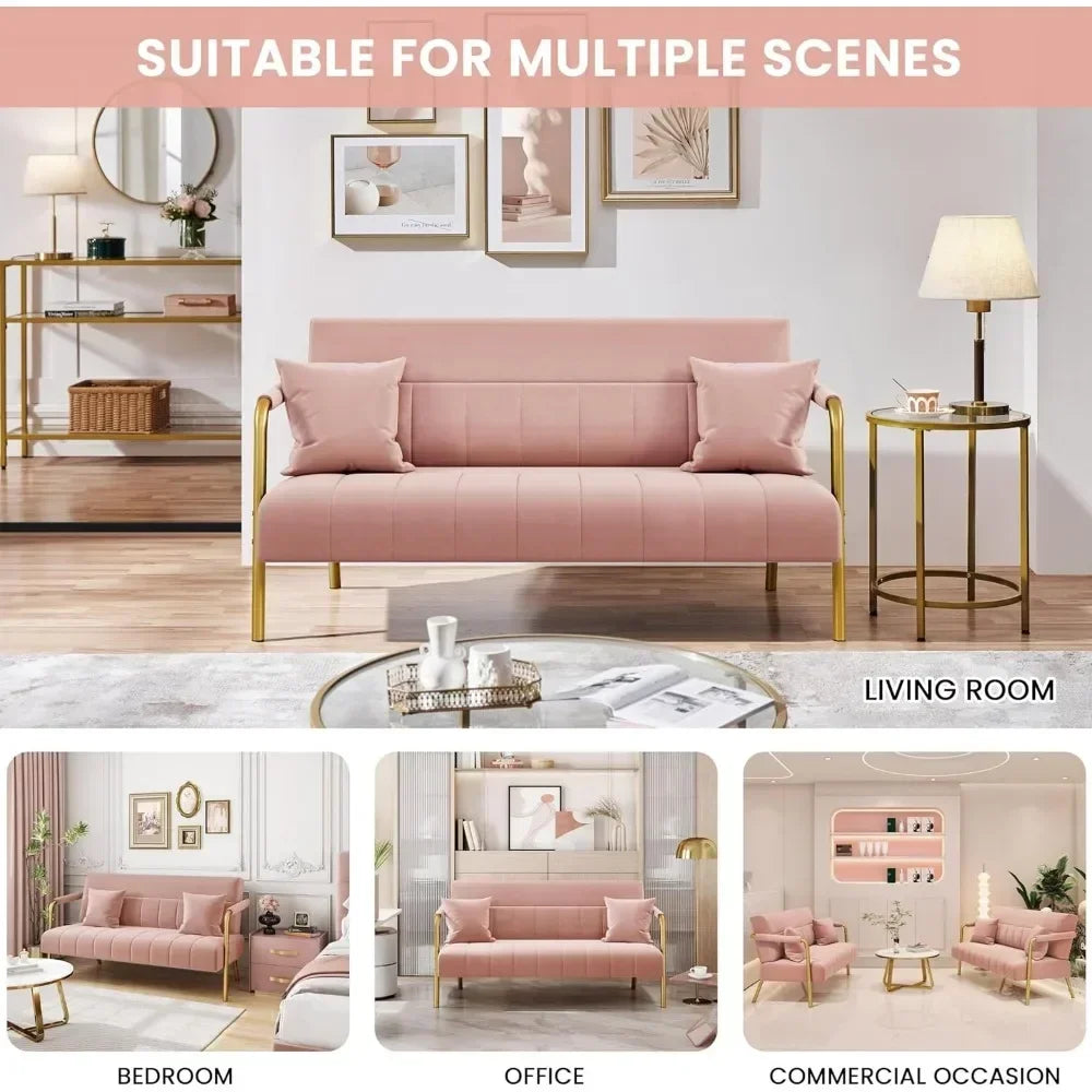 56.5" W Modern Loveseat 2 Seater Sofa- Studio Pink