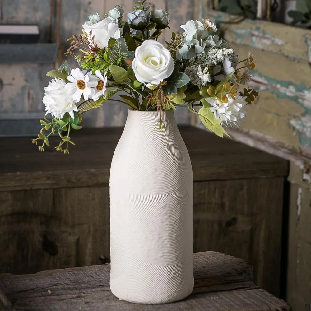 Large Textured Vase, Boho Ceramic Vase for Modern Farmhouse Home Decor, Pottery Vases for Flowers, Pampas Grass