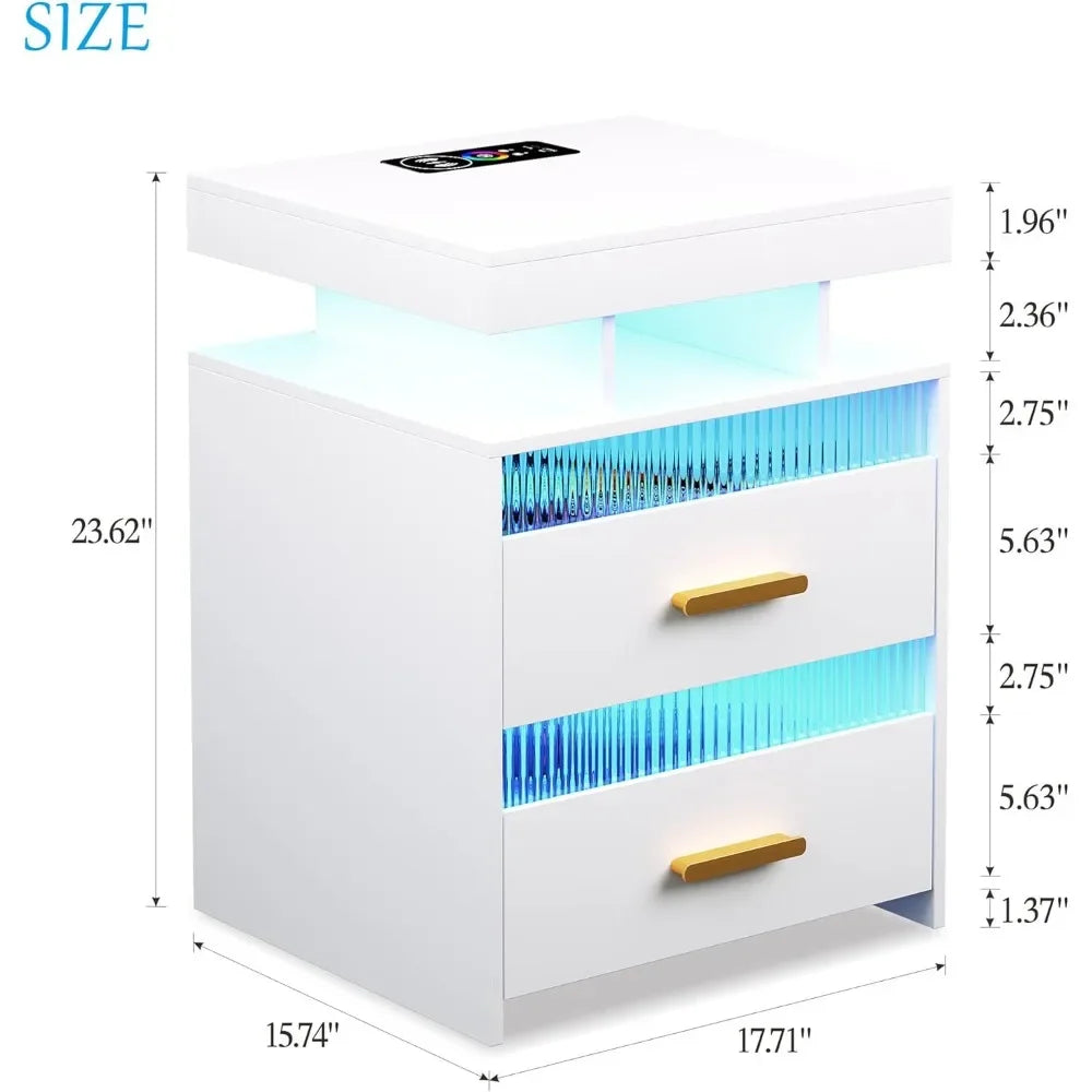 Table Smart Nightstand With Charging: Modern Night Stand With Drawers