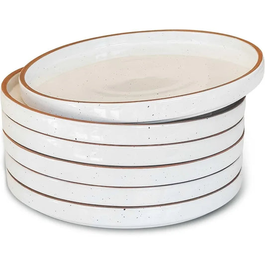 Mora Ceramic Flat Plates Set of 6-8 in - The Dessert, Salad, Small Lunch, etc Plate. Microwave, Oven, and Dishwasher Safe