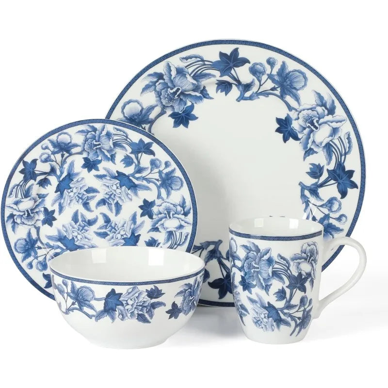 Goodale Vintage Blue Stoneware 16 Piece Dinnerware Set