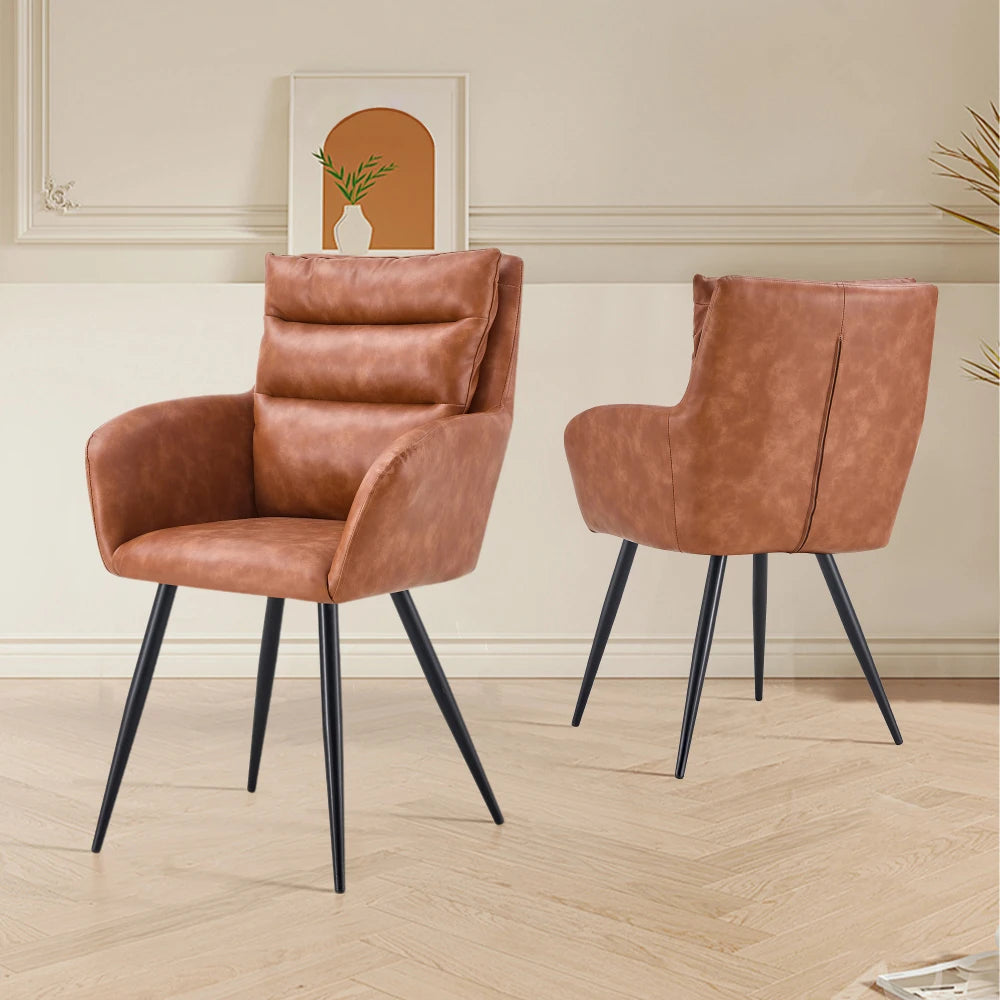 Light brown Modern PU easy cleaning Dining Chairs Set of 2 Handy comfortable Chairs Living Room Chairs Upholstered Chair