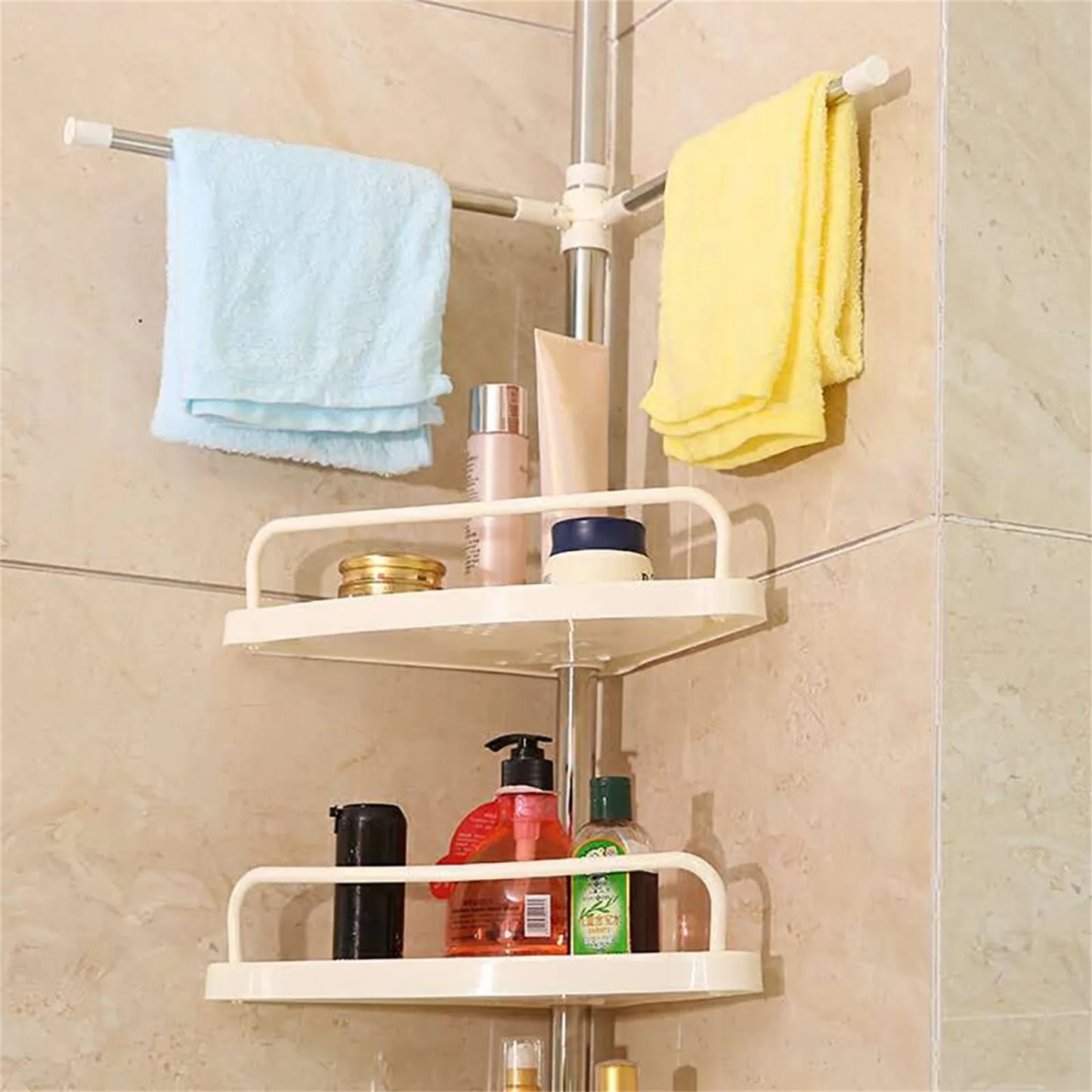 Bathroom Corner Shower Caddy Tension Pole Rust Proof