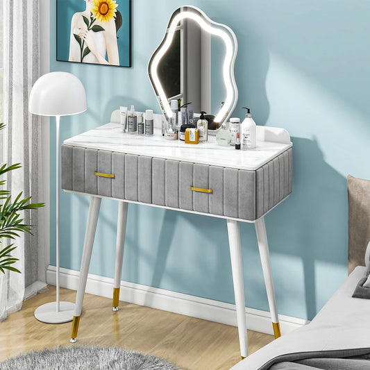 Pre-Assembled Dressing Table Body 3 Lighting Colors Touch Dimming Mirror