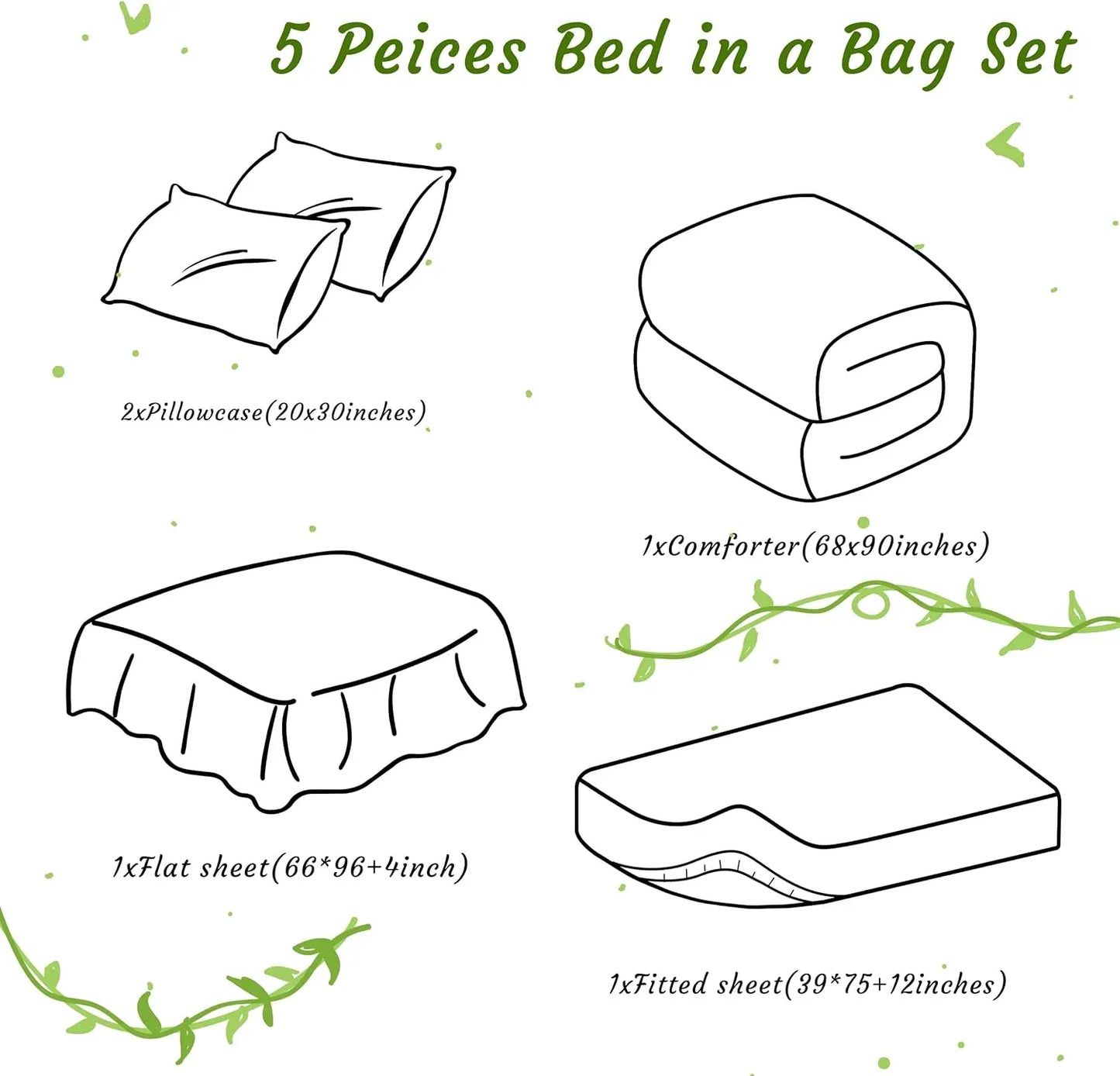 5 Pieces Soft and Breathable Twin Bedding Set