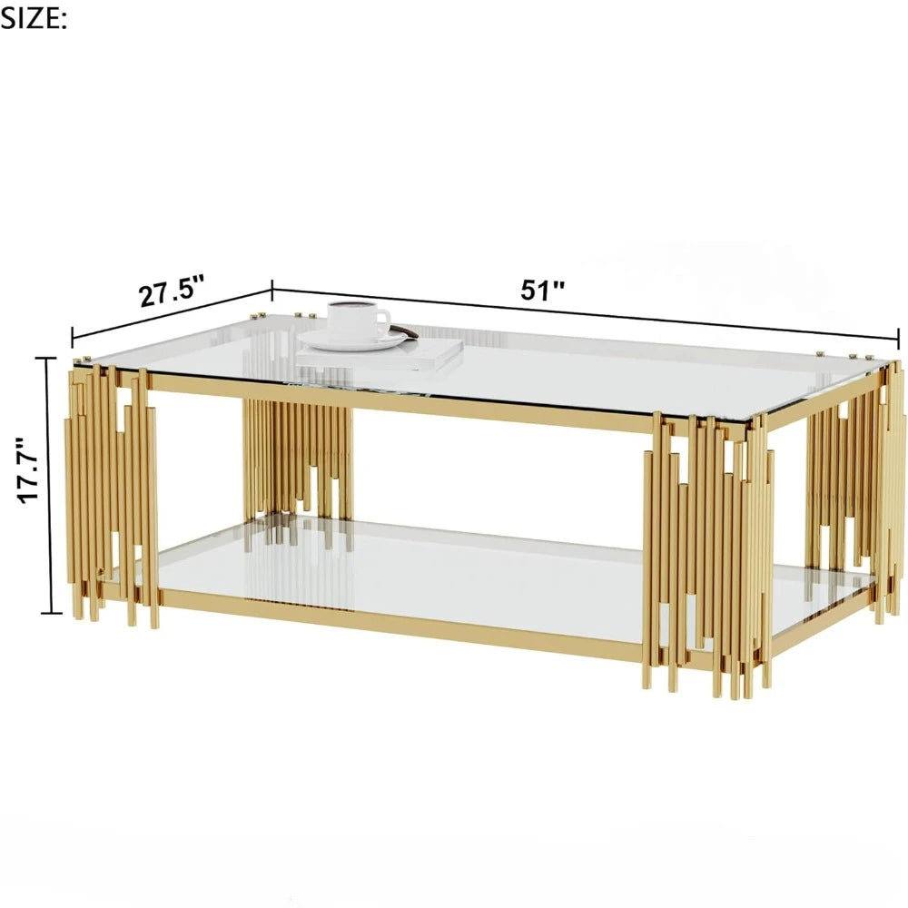 51 Inch Rectangular Clear Tempered Glass Material Coffee Table