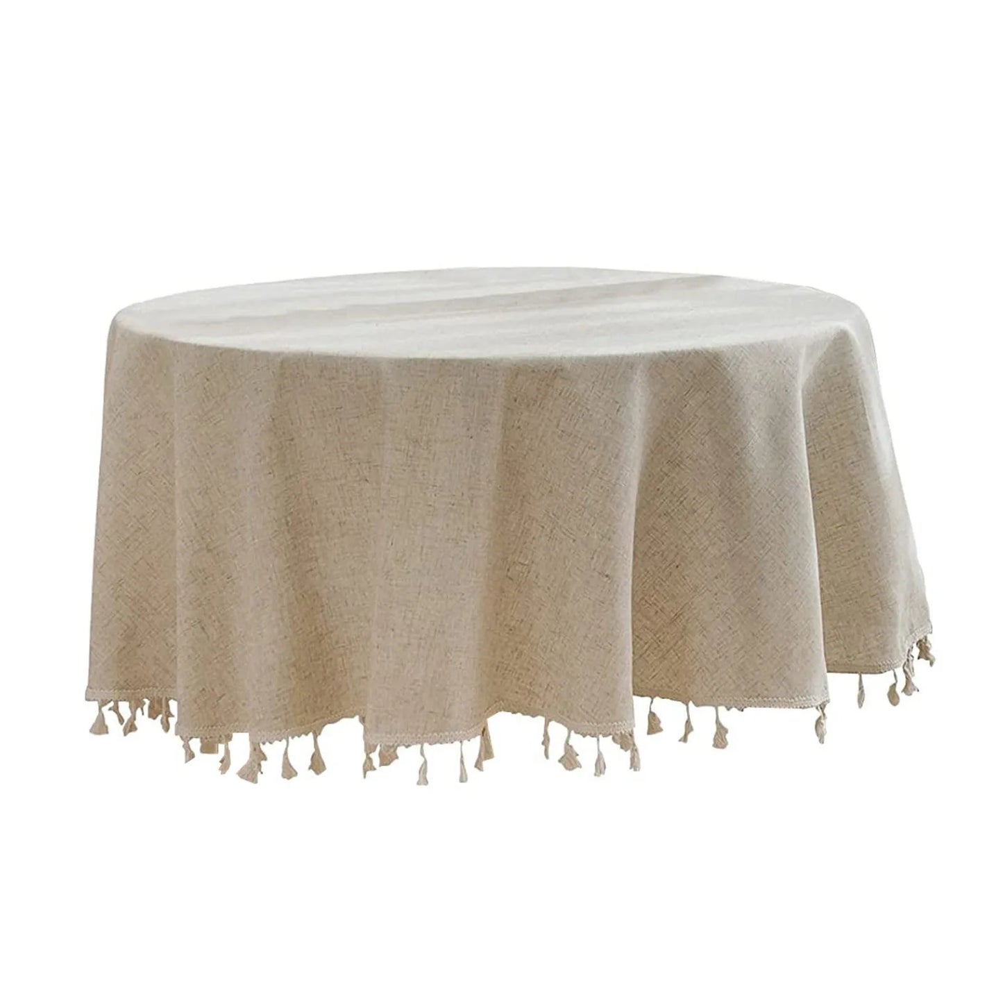 Round Tablecloth 60 Inch Cotton Linen Table Cloths With Tassel